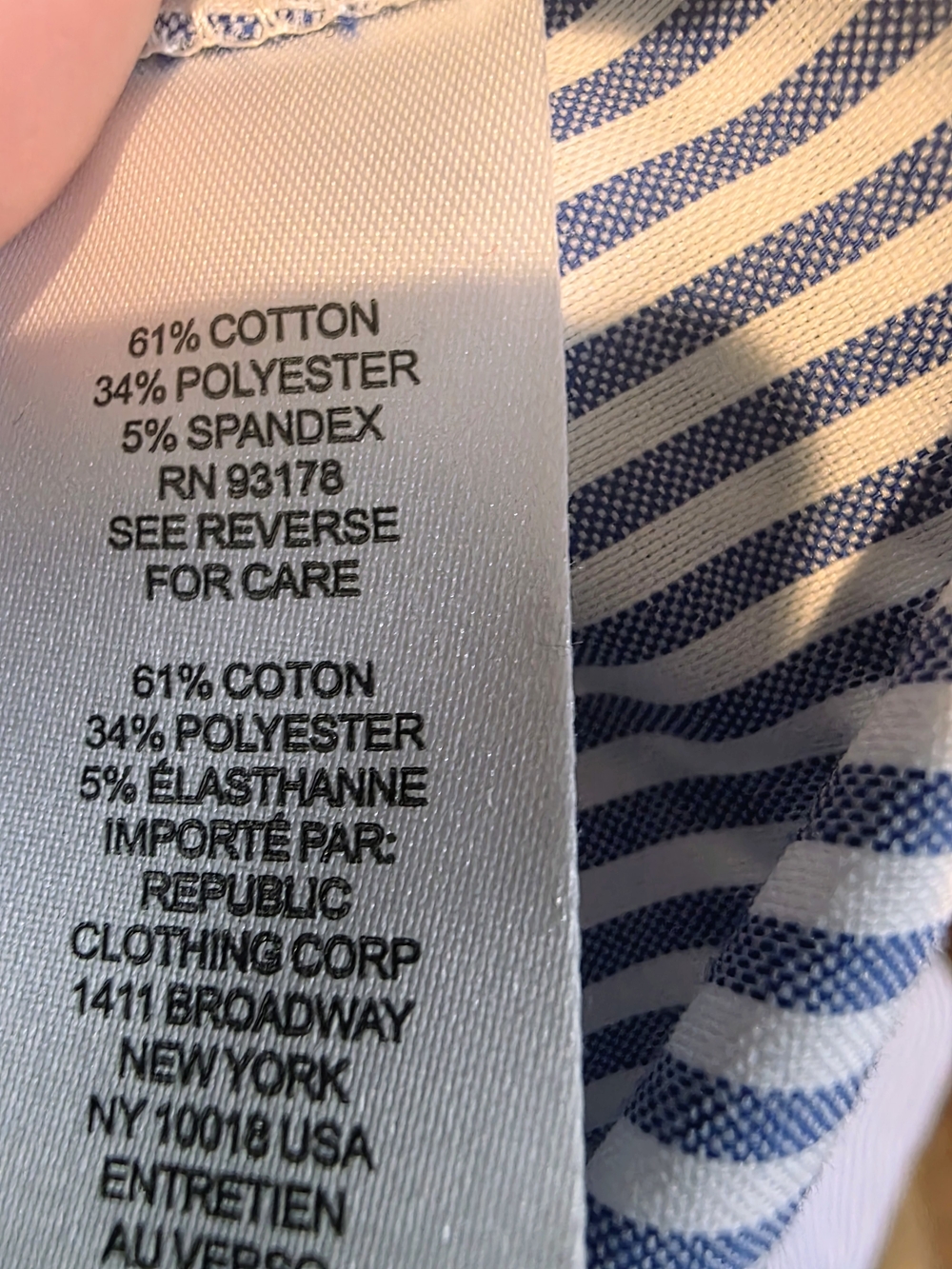 T Tahari Navy and White Striped Button-Up Shirt - Picture 6 of 7